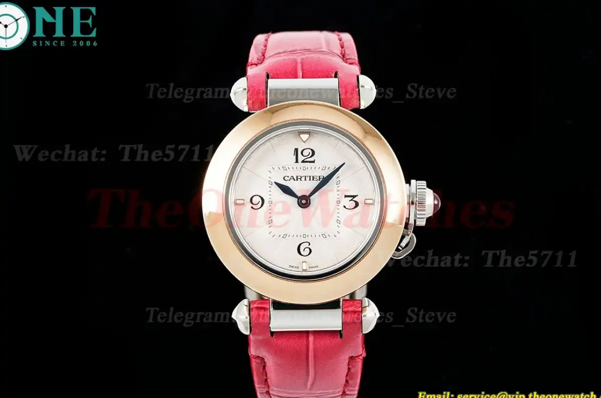 Pasha De Cartier Ladies 30mm Red RG SS LE White Dial AF Quartz