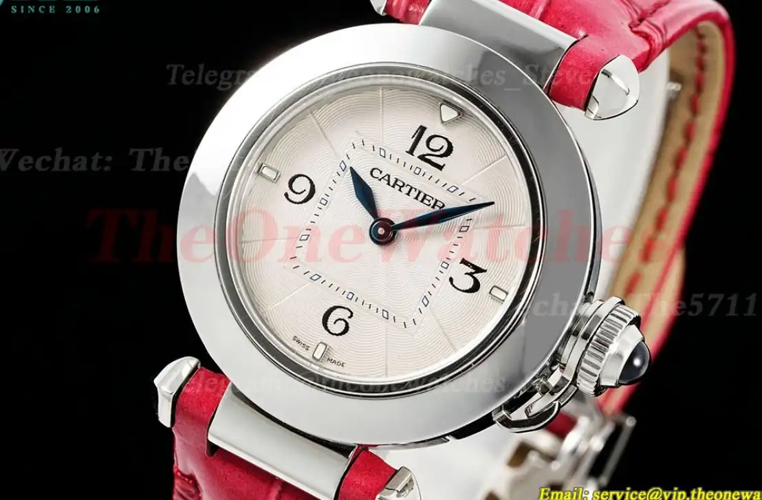 Pasha De Cartier Ladies 30mm Red SS LE White Dial AF Quartz