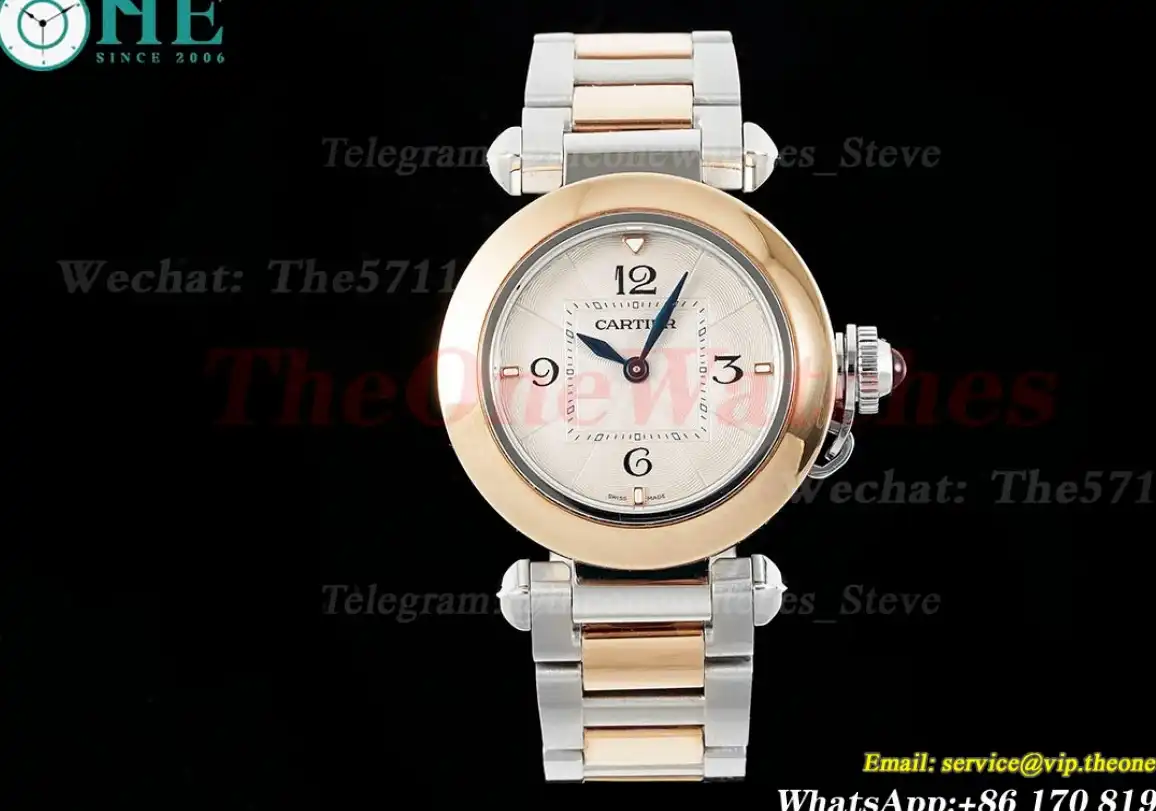 Pasha De Cartier Ladies 30mm RG SS White Dial AF Quartz