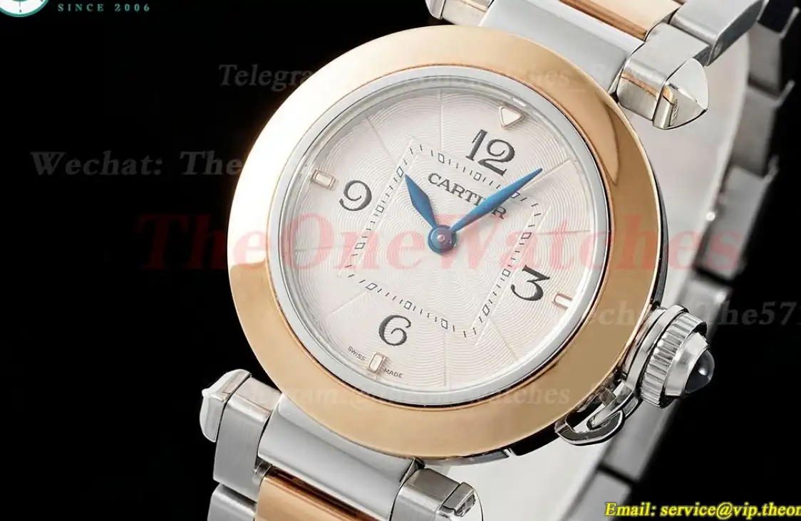 Pasha De Cartier Ladies 30mm RG SS White Dial AF Quartz