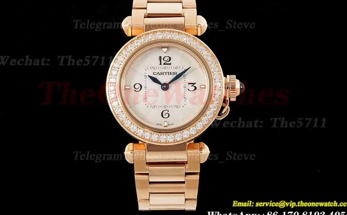 Pasha De Cartier Ladies 30mm Dia RG RG White Dial AF Quartz