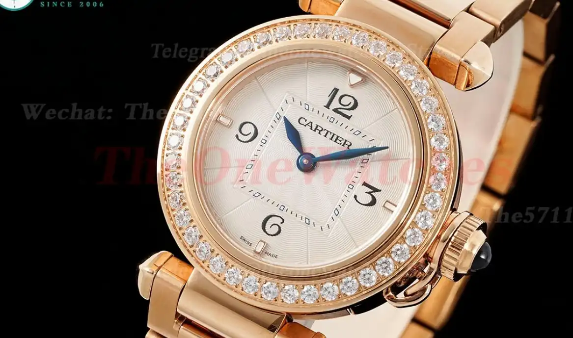 Pasha De Cartier Ladies 30mm Dia RG RG White Dial AF Quartz