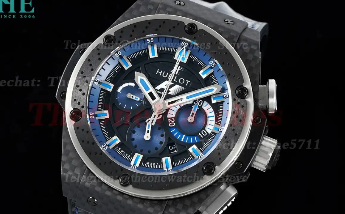 Big Bang Ferrari F1 48mm Carbon Fiber Limited Edition Black Blue  V6 HUB4100