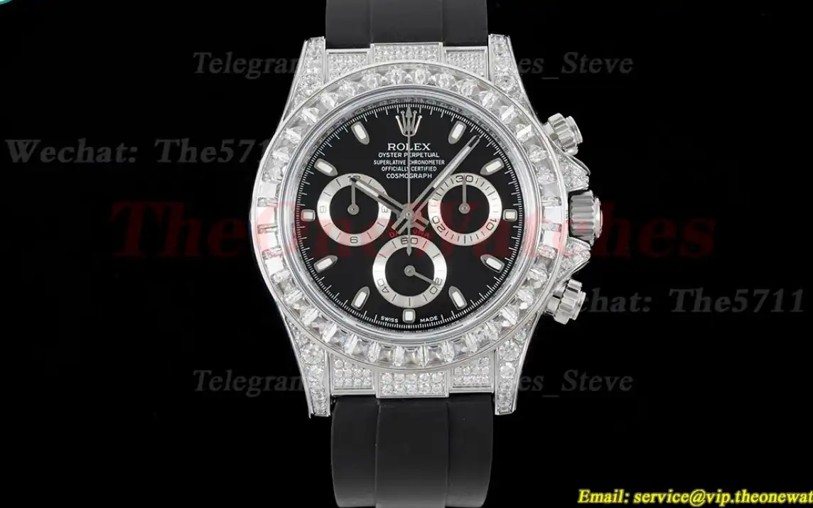 Daytona 40mm Full Diamonds Black Dial JVSF A7750