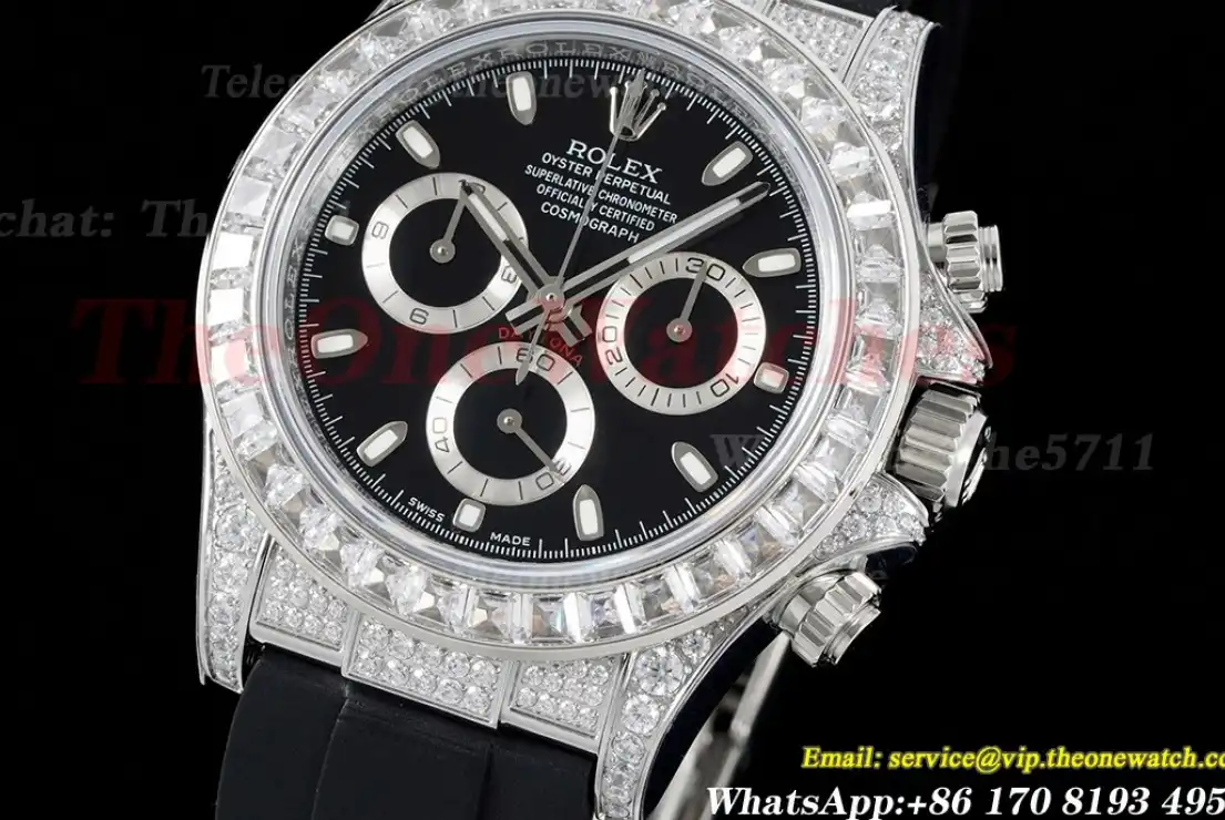 Daytona 40mm Full Diamonds Black Dial JVSF A7750