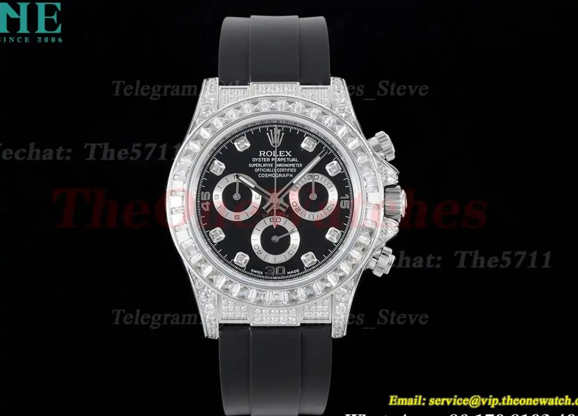 Daytona 40mm Full Diamonds Black Dial JVSF A7750