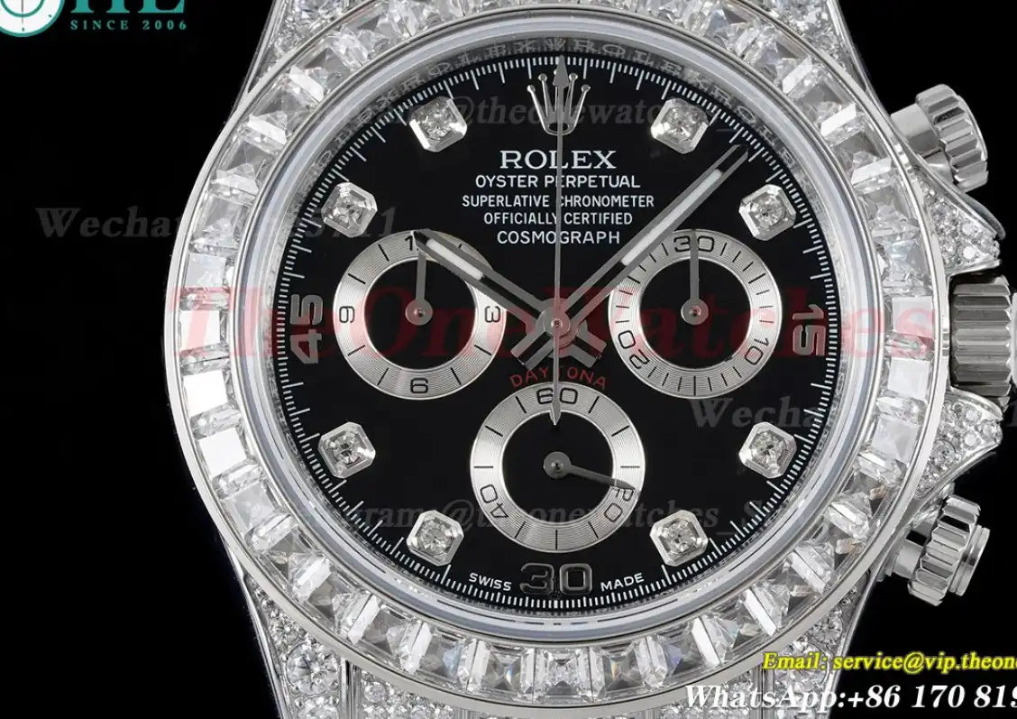 Daytona 40mm Full Diamonds Black Dial JVSF A7750