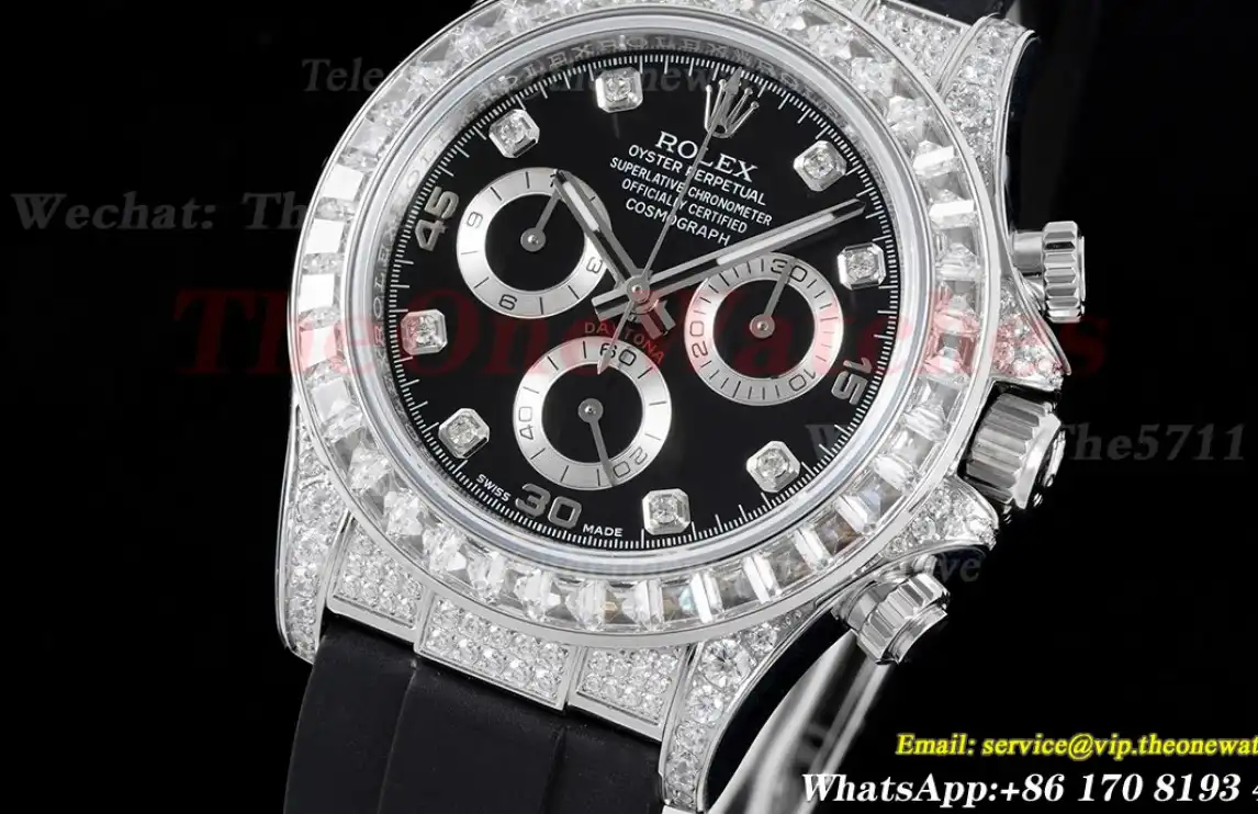 Daytona 40mm Full Diamonds Black Dial JVSF A7750