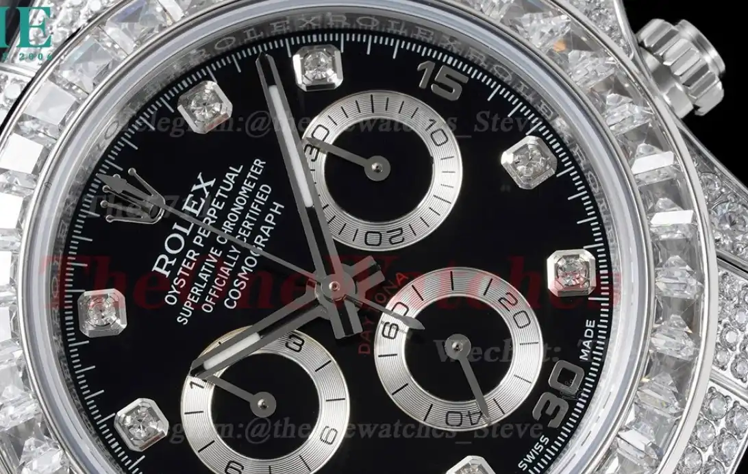 Daytona 40mm Full Diamonds Black Dial JVSF A7750