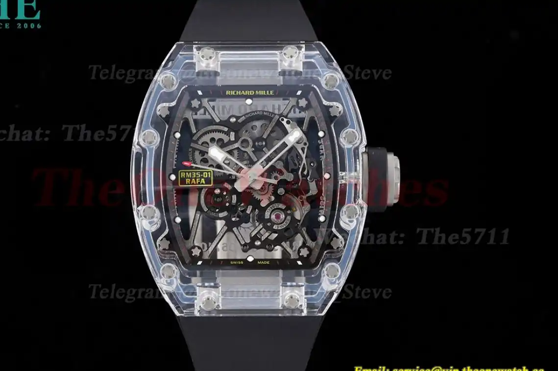 RM35-01 Transparent Skeleton dail with Black Rubber strap RMF Clone RMUL2