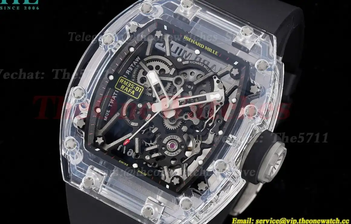 RM35-01 Transparent Skeleton dail with Black Rubber strap RMF Clone RMUL2