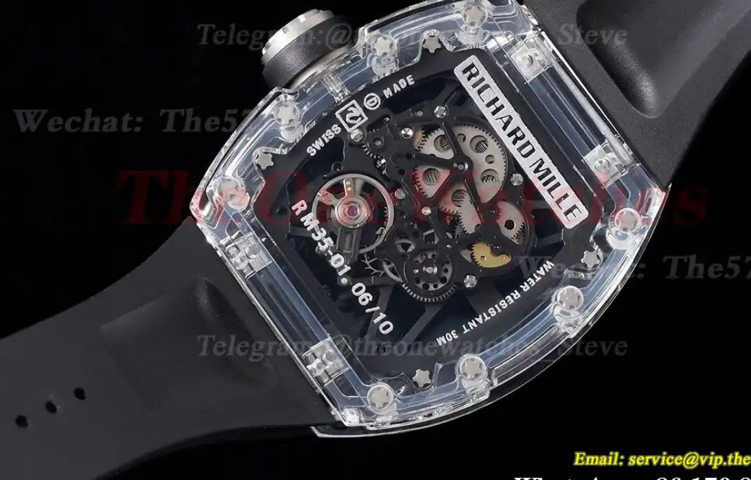 RM35-01 Transparent Skeleton dail with Black Rubber strap RMF Clone RMUL2