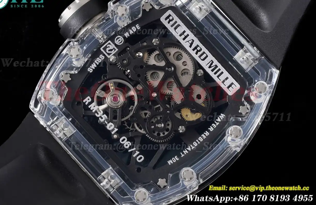 RM35-01 Transparent Skeleton dail with Black Rubber strap RMF Clone RMUL2