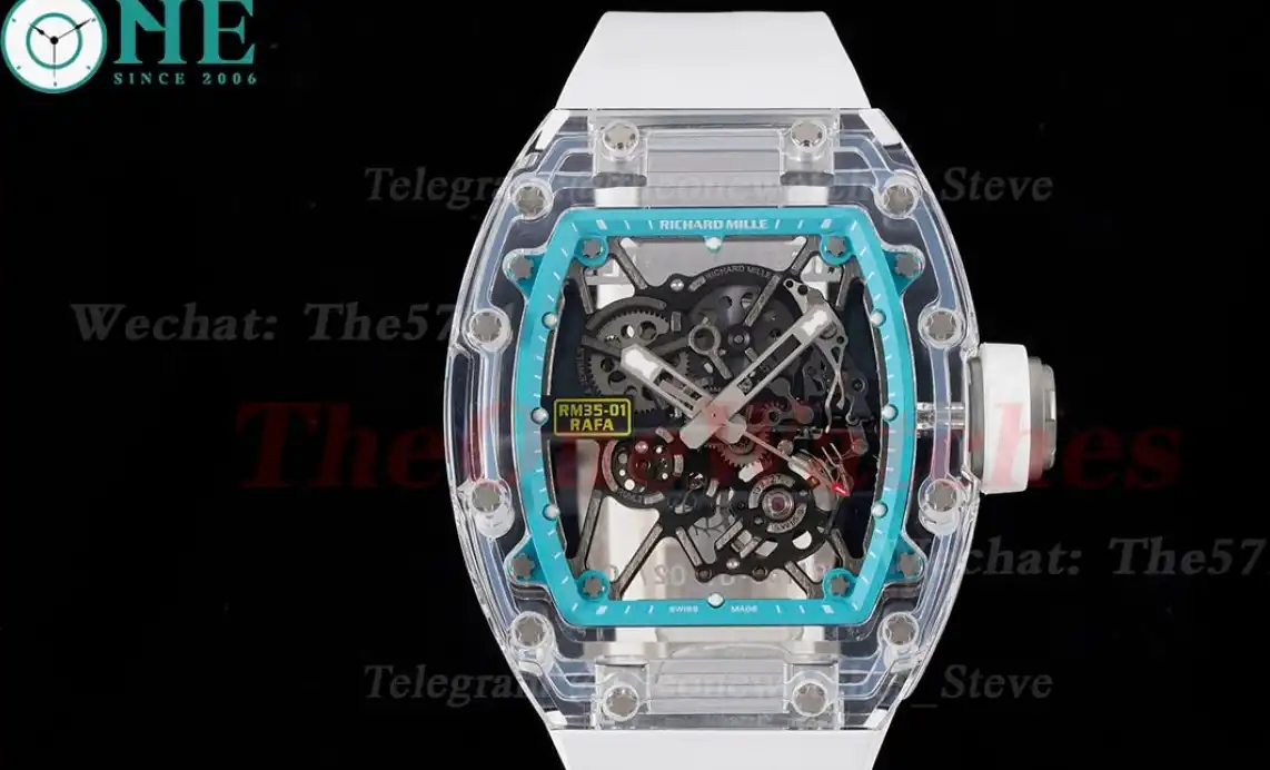 RM35-01 Transparent Skeleton dail with White Rubber strap RMF Clone RMUL2