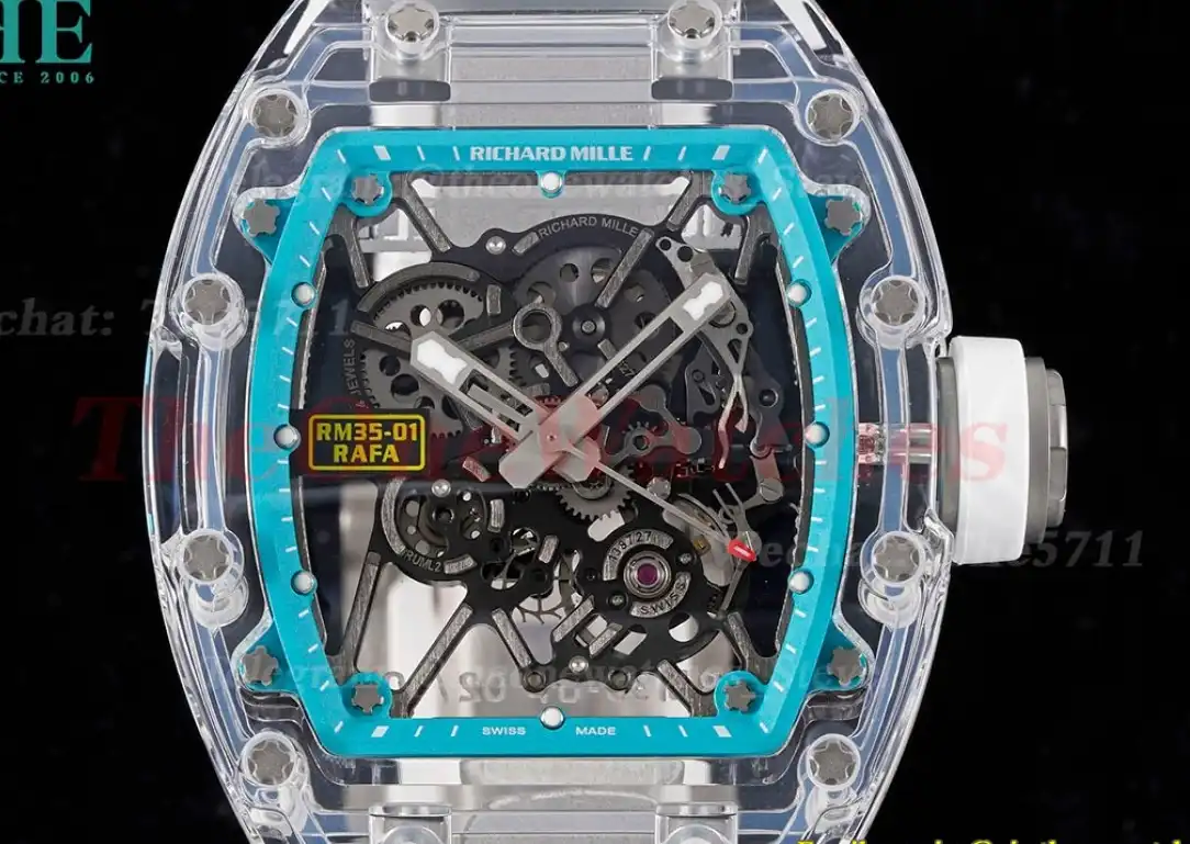 RM35-01 Transparent Skeleton dail with White Rubber strap RMF Clone RMUL2