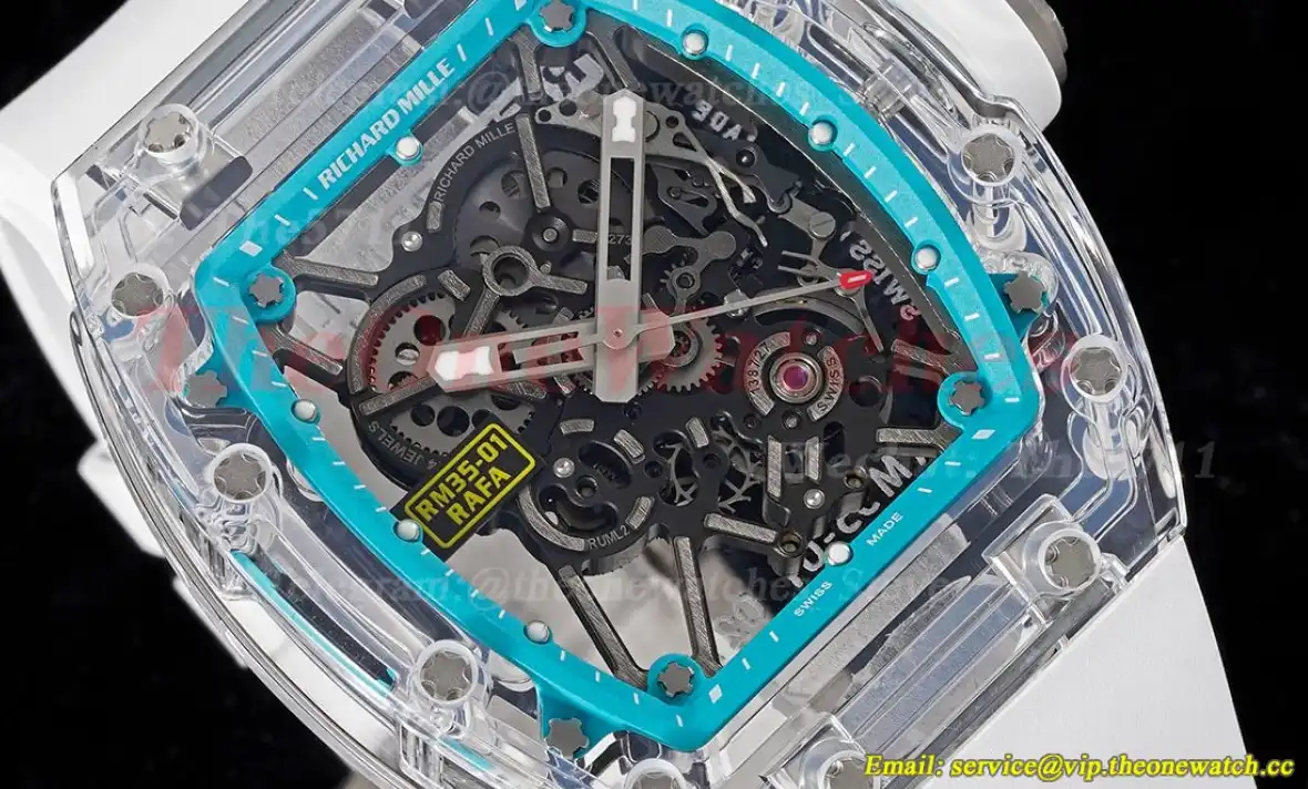 RM35-01 Transparent Skeleton dail with White Rubber strap RMF Clone RMUL2