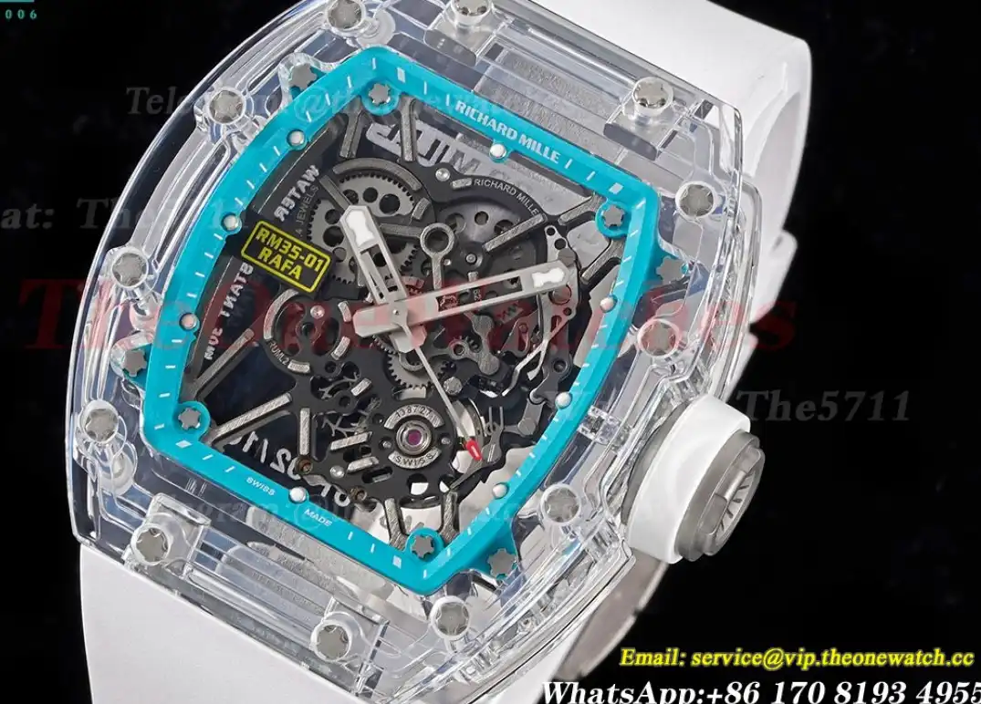 RM35-01 Transparent Skeleton dail with White Rubber strap RMF Clone RMUL2