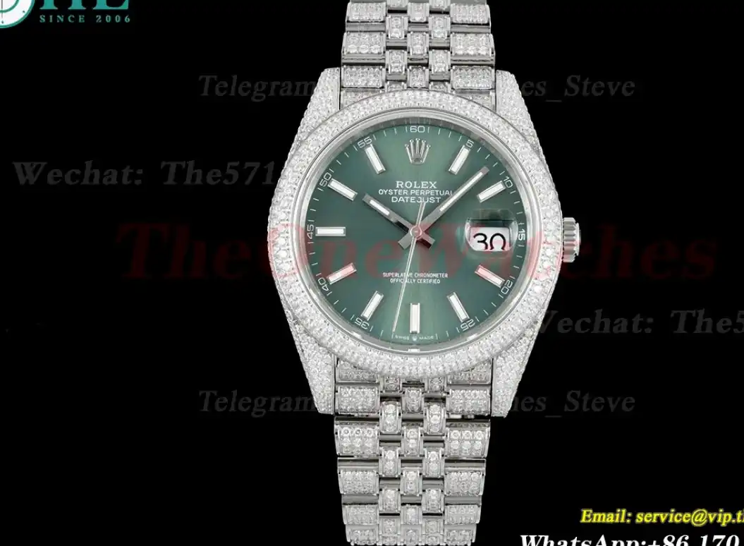 Datejust 41mm Full Diamonds 904L SS SS Green Stk GMF A2824