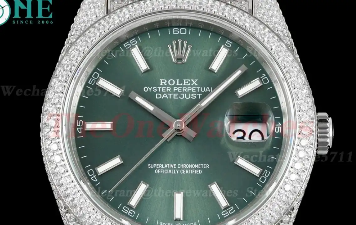 Datejust 41mm Full Diamonds 904L SS SS Green Stk GMF A2824