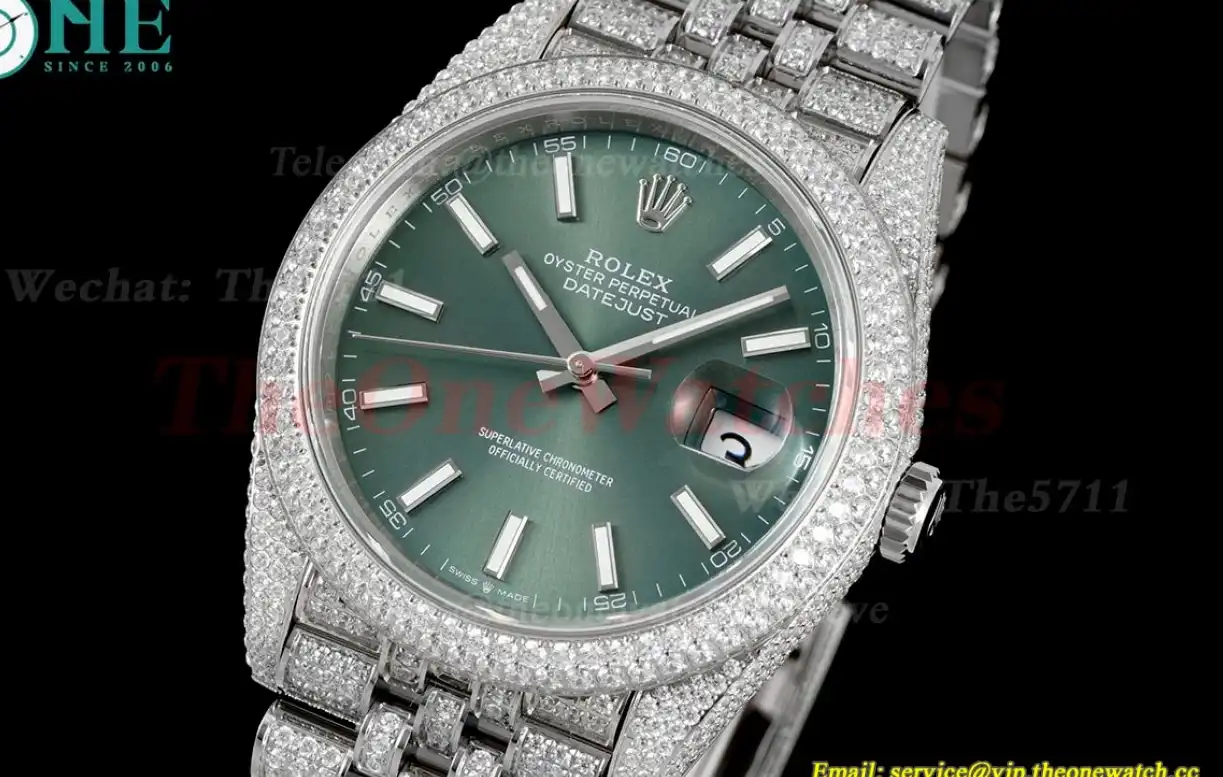 Datejust 41mm Full Diamonds 904L SS SS Green Stk GMF A2824