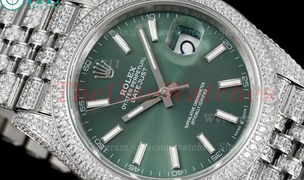 Datejust 41mm Full Diamonds 904L SS SS Green Stk GMF A2824