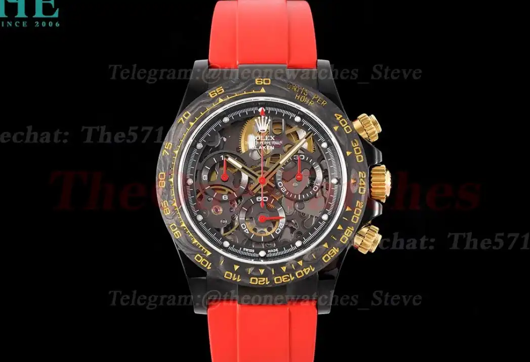 Daytona Blaken 40mm DLC RU Skeleton Dial On Red Rubber N6F DD4130