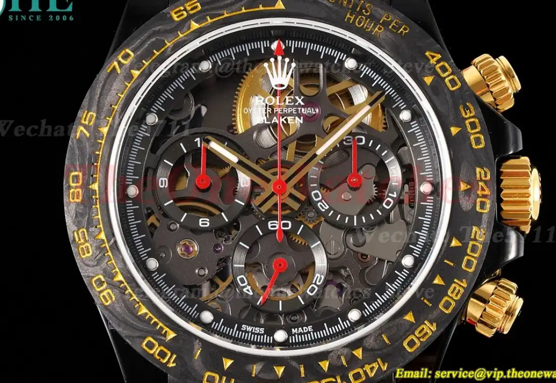 Daytona Blaken 40mm DLC RU Skeleton Dial On Red Rubber N6F DD4130