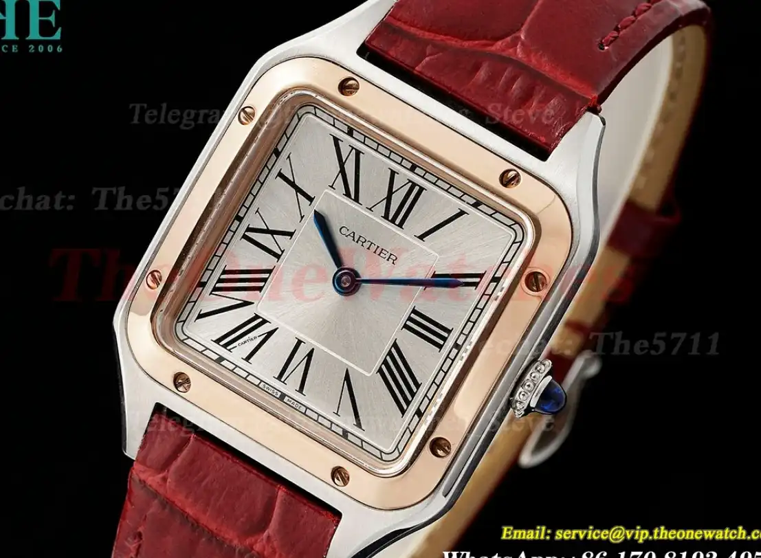 Santos Dumont Wine Red RG LE Silver Dial AF Quartz