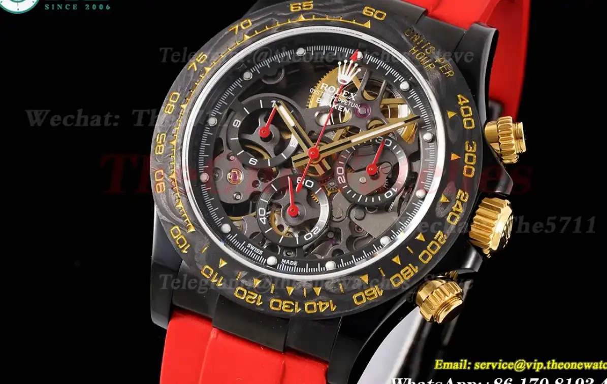 Daytona Blaken 40mm DLC RU Skeleton Dial On Red Rubber N6F DD4130