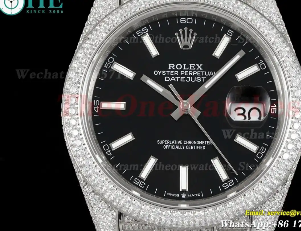 Datejust 41mm Full Diamonds 904L SS SS Black Stk GMF A2824