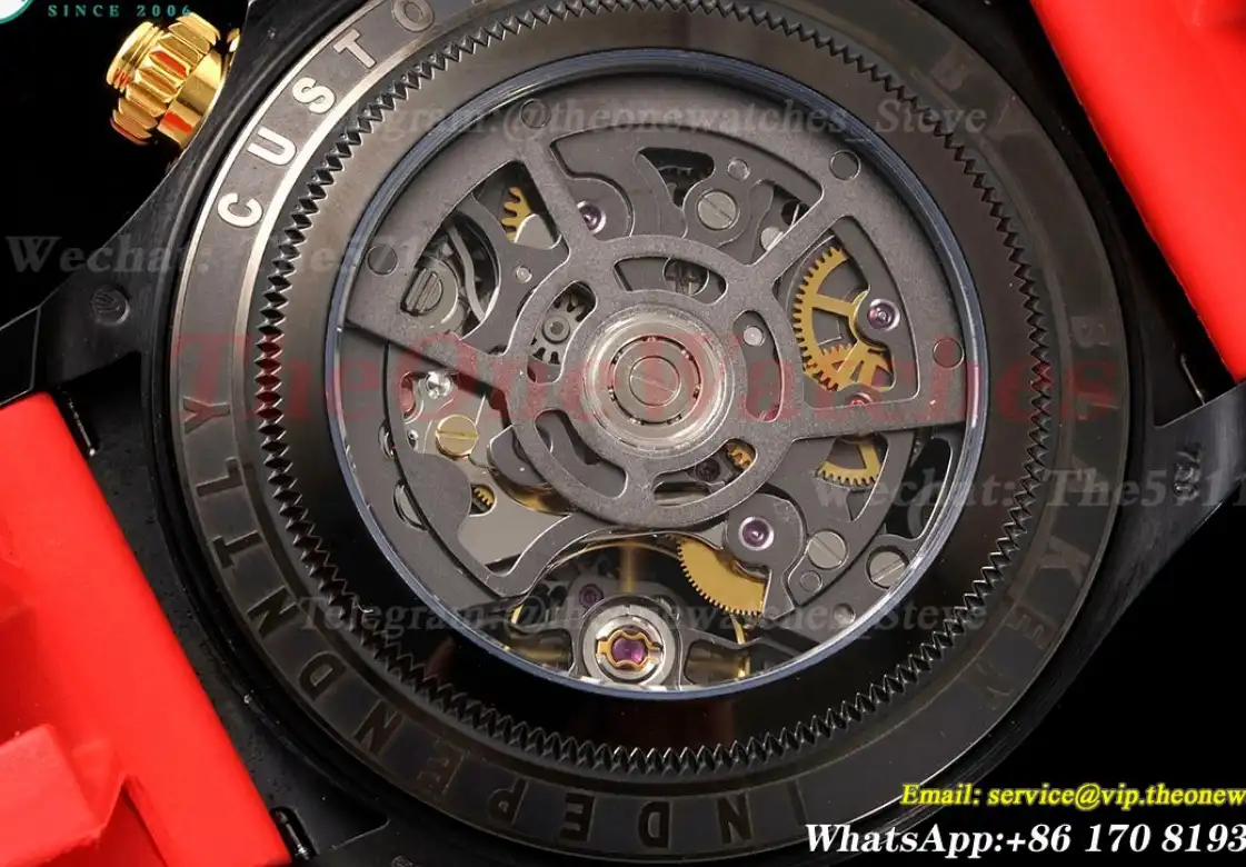 Daytona Blaken 40mm DLC RU Skeleton Dial On Red Rubber N6F DD4130