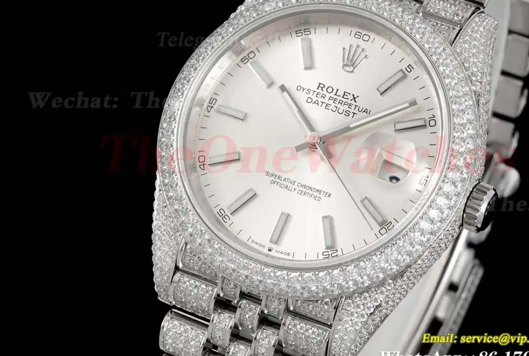 Datejust 41mm Full Diamonds 904L SS SS Silver Stk GMF A2824