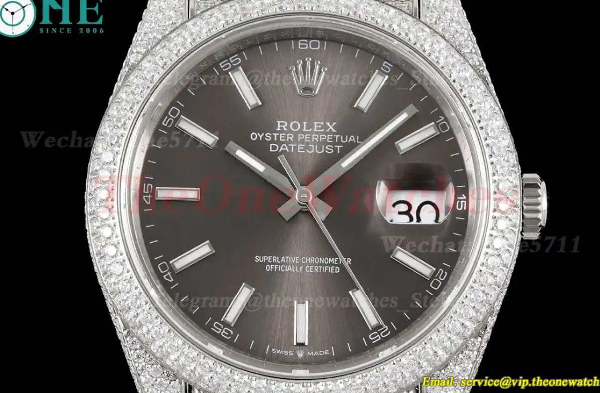 Datejust 41mm Full Diamonds 904L SS SS Grey Stk GMF A2824