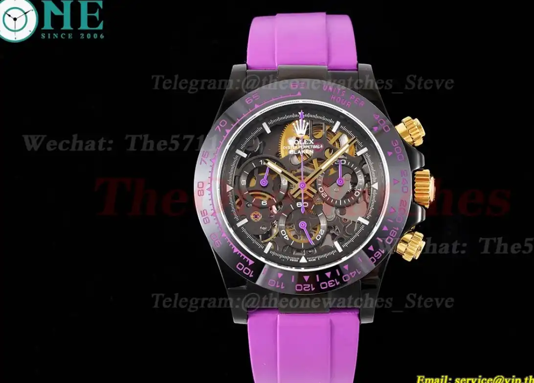 Daytona Blaken 40mm DLC RU Skeleton Dial On Purple Rubber N6F DD4130