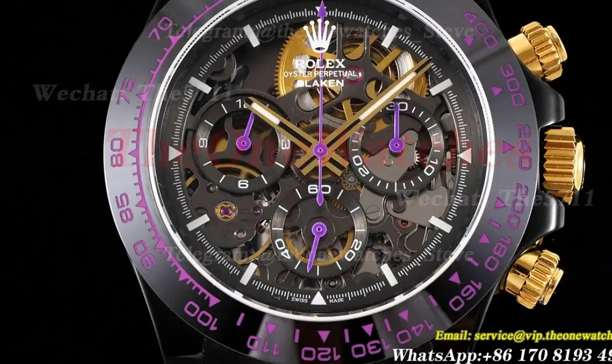 Daytona Blaken 40mm DLC RU Skeleton Dial On Purple Rubber N6F DD4130