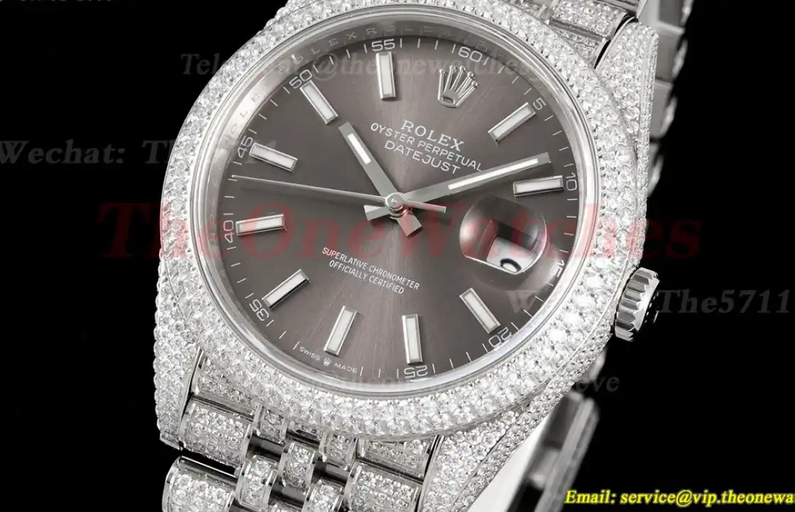 Datejust 41mm Full Diamonds 904L SS SS Grey Stk GMF A2824