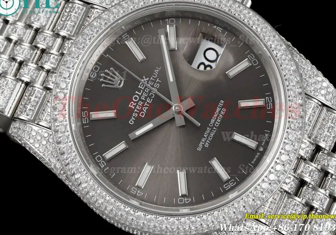 Datejust 41mm Full Diamonds 904L SS SS Grey Stk GMF A2824