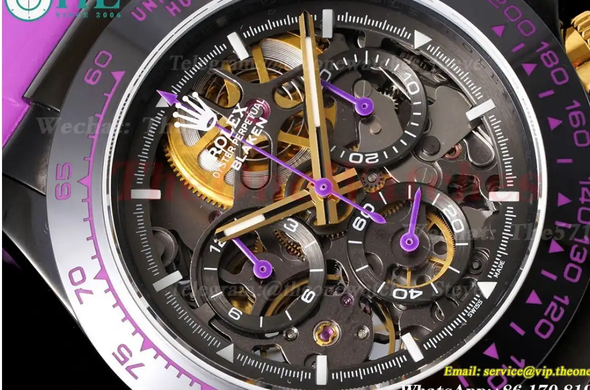 Daytona Blaken 40mm DLC RU Skeleton Dial On Purple Rubber N6F DD4130