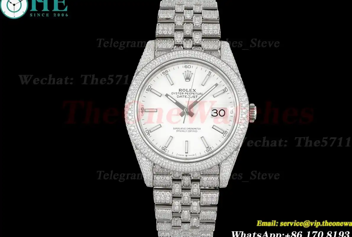 Datejust 41mm Full Diamonds 904L SS SS White Stk GMF A2824