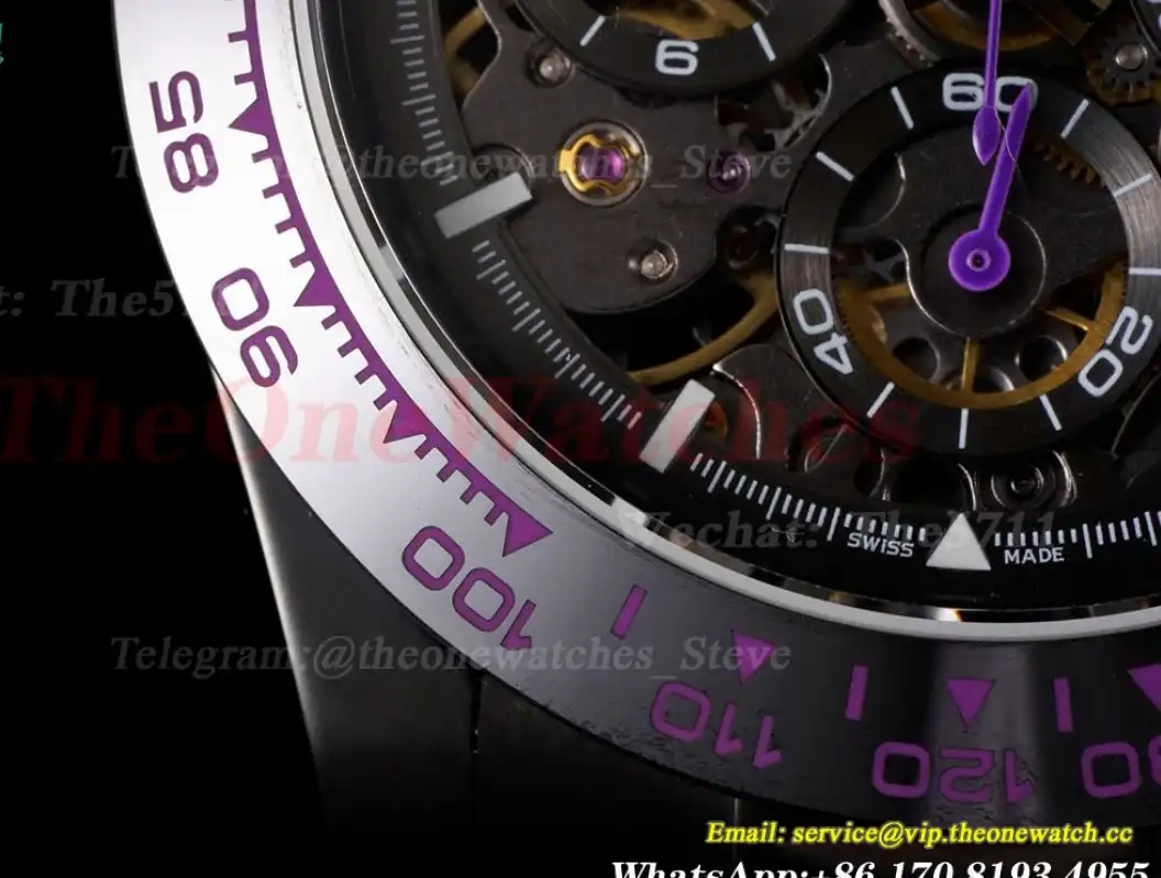 Daytona Blaken 40mm DLC RU Skeleton Dial On Purple Rubber N6F DD4130