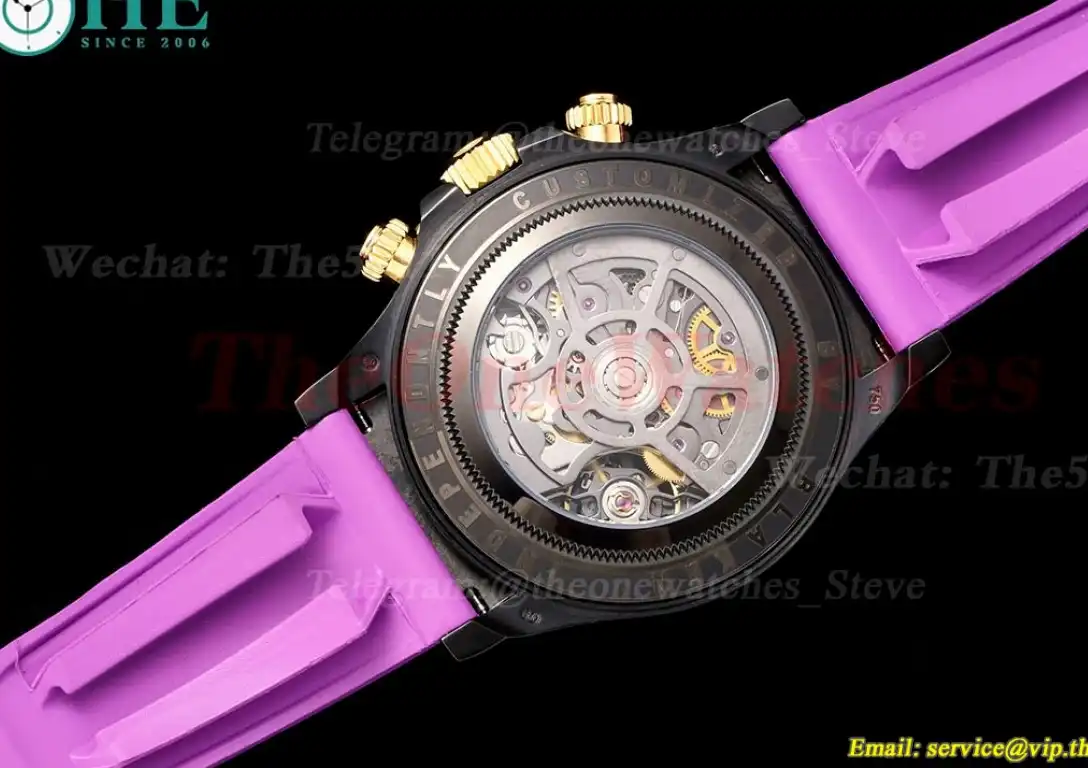 Daytona Blaken 40mm DLC RU Skeleton Dial On Purple Rubber N6F DD4130