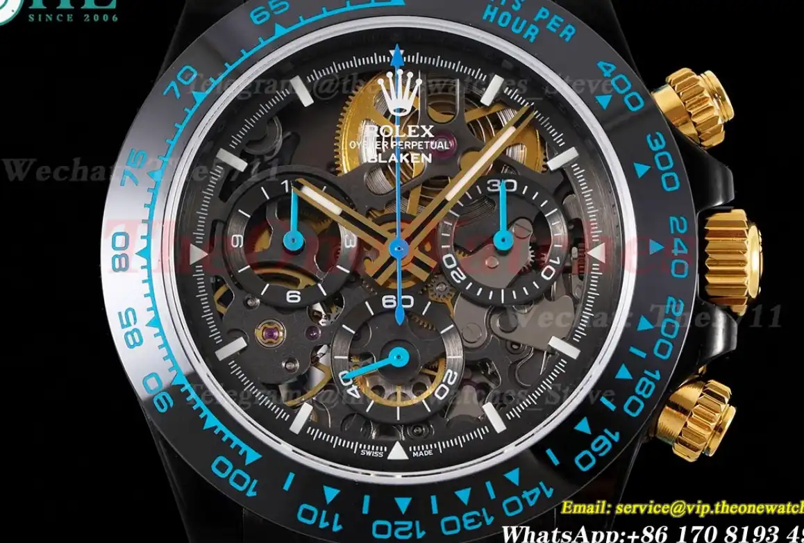 Daytona Blaken 40mm DLC RU Skeleton Dial On Blue Rubber N6F DD4130