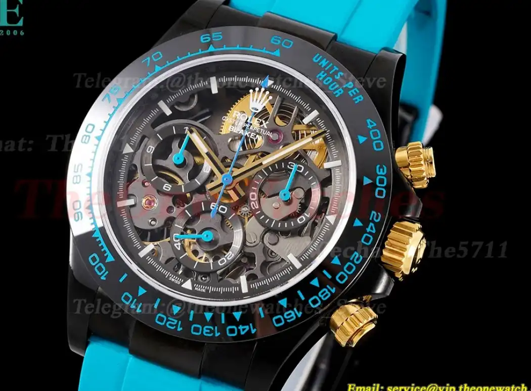 Daytona Blaken 40mm DLC RU Skeleton Dial On Blue Rubber N6F DD4130