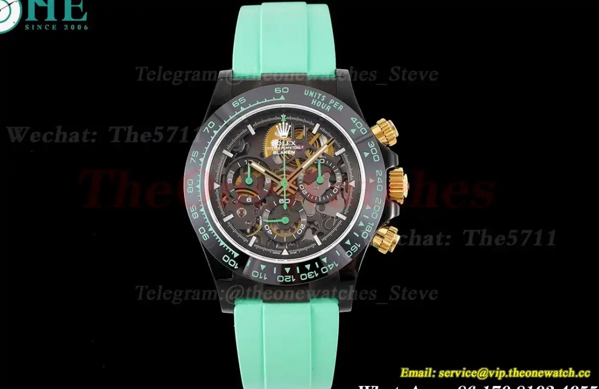 Daytona Blaken 40mm DLC RU Skeleton Dial On Green Rubber N6F DD4130