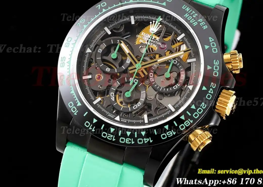 Daytona Blaken 40mm DLC RU Skeleton Dial On Green Rubber N6F DD4130