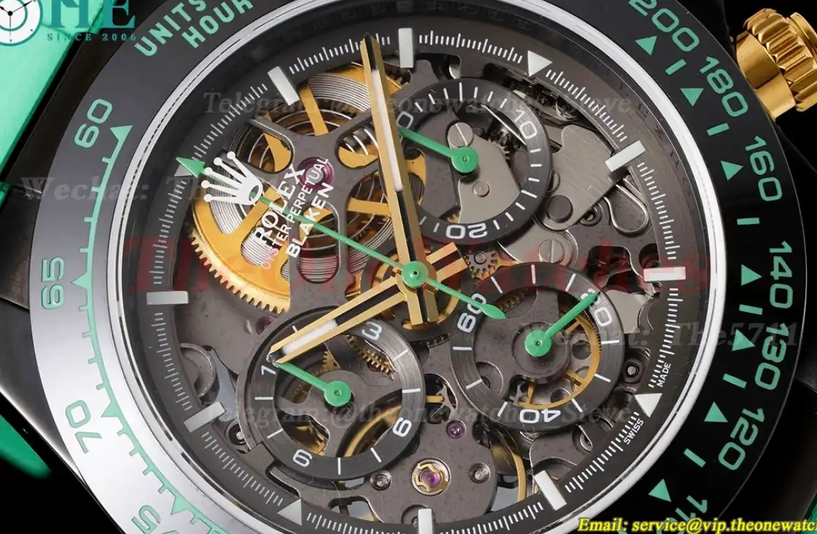 Daytona Blaken 40mm DLC RU Skeleton Dial On Green Rubber N6F DD4130