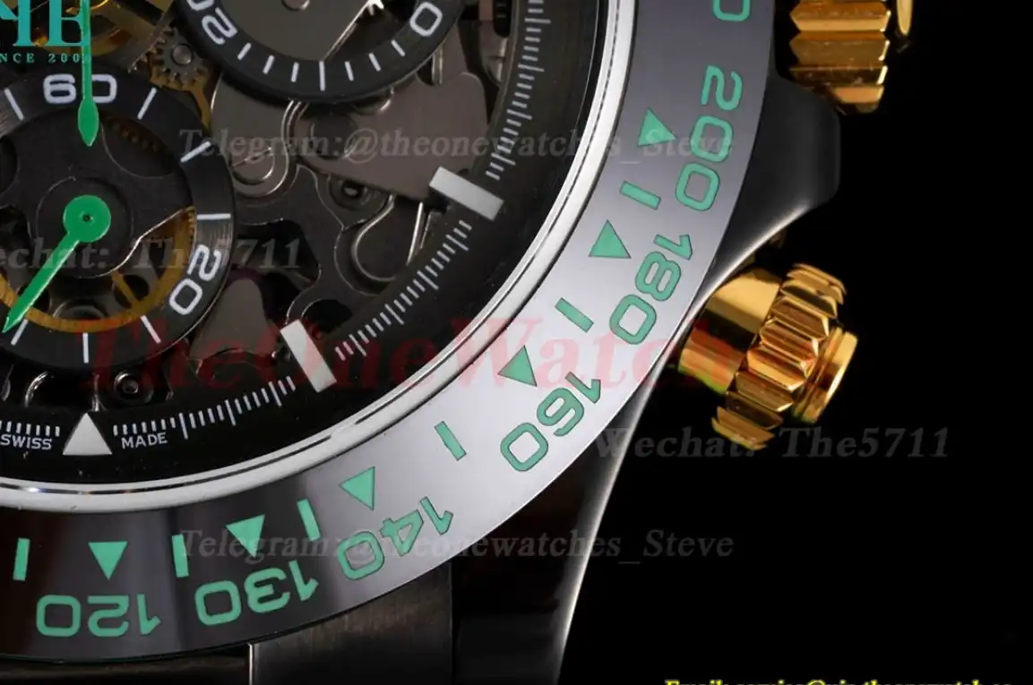 Daytona Blaken 40mm DLC RU Skeleton Dial On Green Rubber N6F DD4130