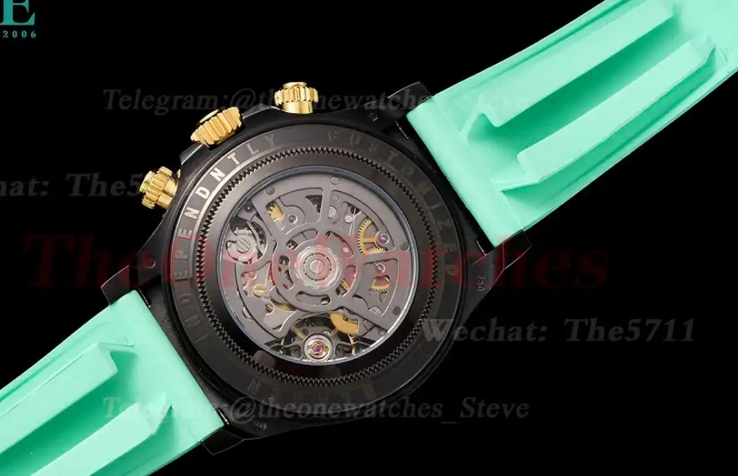 Daytona Blaken 40mm DLC RU Skeleton Dial On Green Rubber N6F DD4130