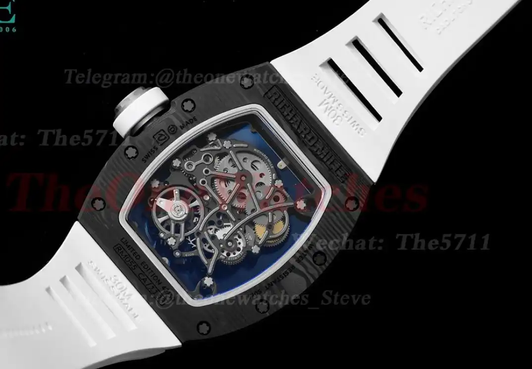 RM055 Real NTPT Skeleton White Dial On White Rubber Strap BBRF V2 RMUL2