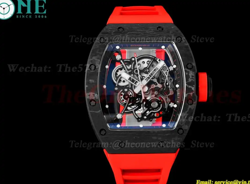 RM055 Real NTPT Skeleton Black Dial On Red Rubber Strap BBRF V2 RMUL2